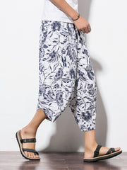 Flower Pattern Loose Cropped Pants for Men