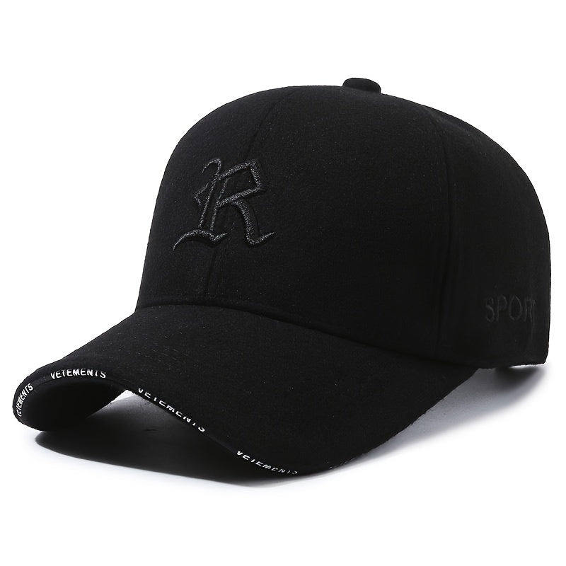 Winter Warm Velvet Thickened Baseball Cap R Letter Embroidered Baseball Cap