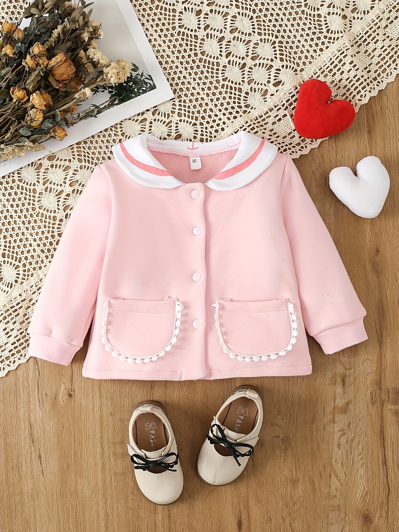 Baby Girl Kitten Print Doll Collar Baseball Coat