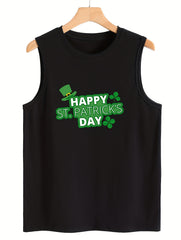 Leaf & Letter Print Sleeveless Sports Vest Round Neck Casual Top