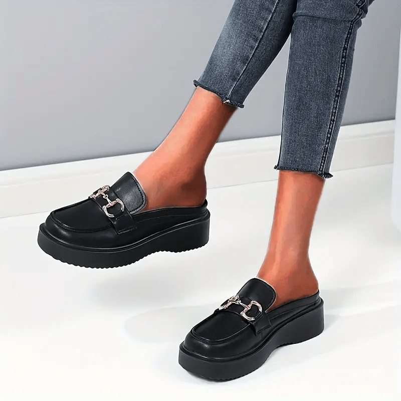 Women's Platform Mules Loafers Round Toe Slip On Shoes