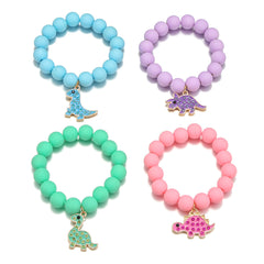 Kids Dinosaur Pendant Bead Bracelet Set