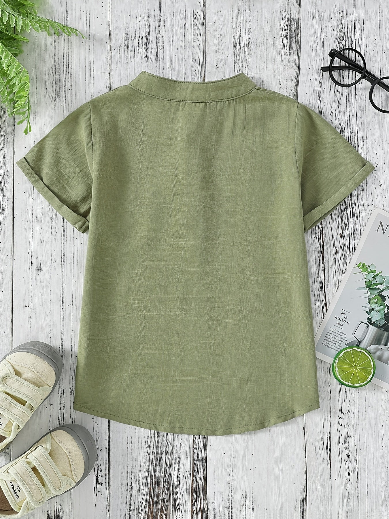 Boys Short Sleeve Stand Collar Shirt