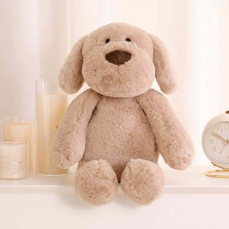 Soft Beige Puppy Plush Stuffed Animal with Expressive Eyes & Fluffy Ears