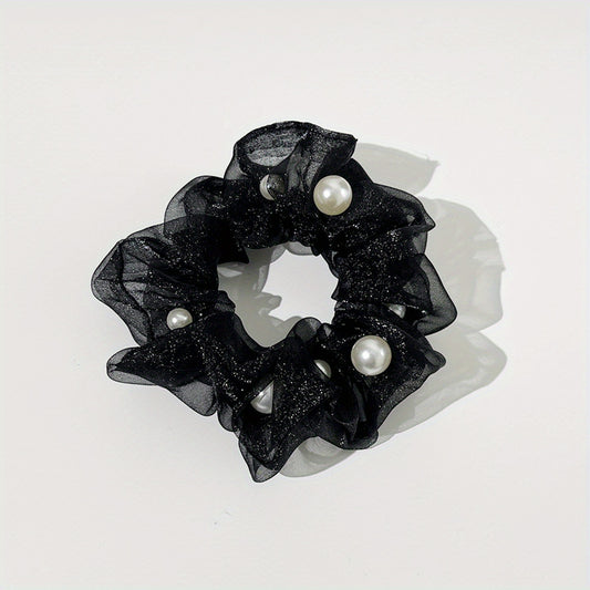 Organza Scrunchies Hair Tie with Pearl Decor