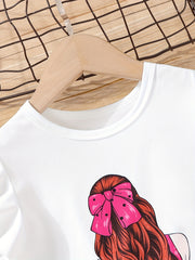 Anime Girl Ruffle Sleeve T-shirt & Pants Set for Summer