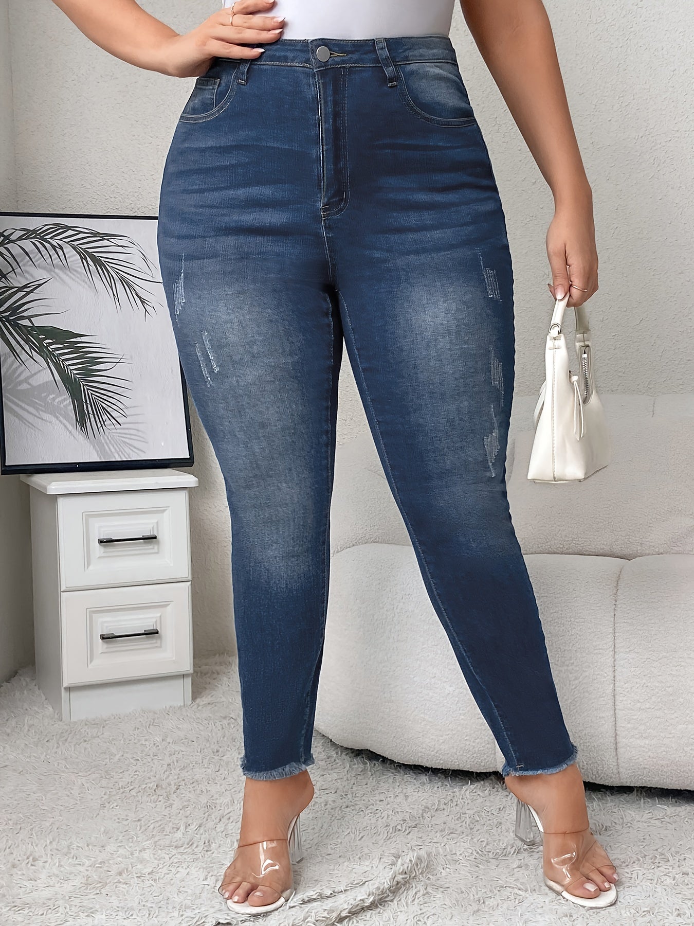 Plus Solid High Rise Skinny Jeans