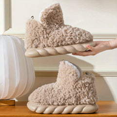 Women's Fuzzy Slippers High Round Toe Non slip Fluffy Warm Shoes