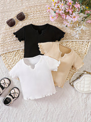 Baby Girls Ribbed Knit Colorful T shirt 3pcs Tee Tops