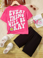 Girls Short Suit 'Everything Will Be Ok' T Shirt & Shorts Set