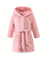 Girl's Unicorn Embroidered Hooded Flannel Bathrobe PJ