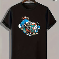 Rock Style Wave Print Men's Sports T-shirt