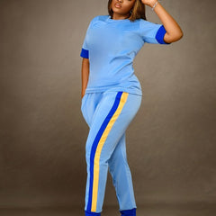 Casual Two piece Set Crew Neck Short Sleeve Tops & Pockets Pants Outfits