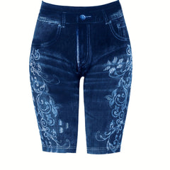Denim & Floral Print Leggings for Women