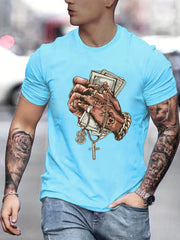 Money Print Men's T shirt, Round Neck Short Sleeve Tops