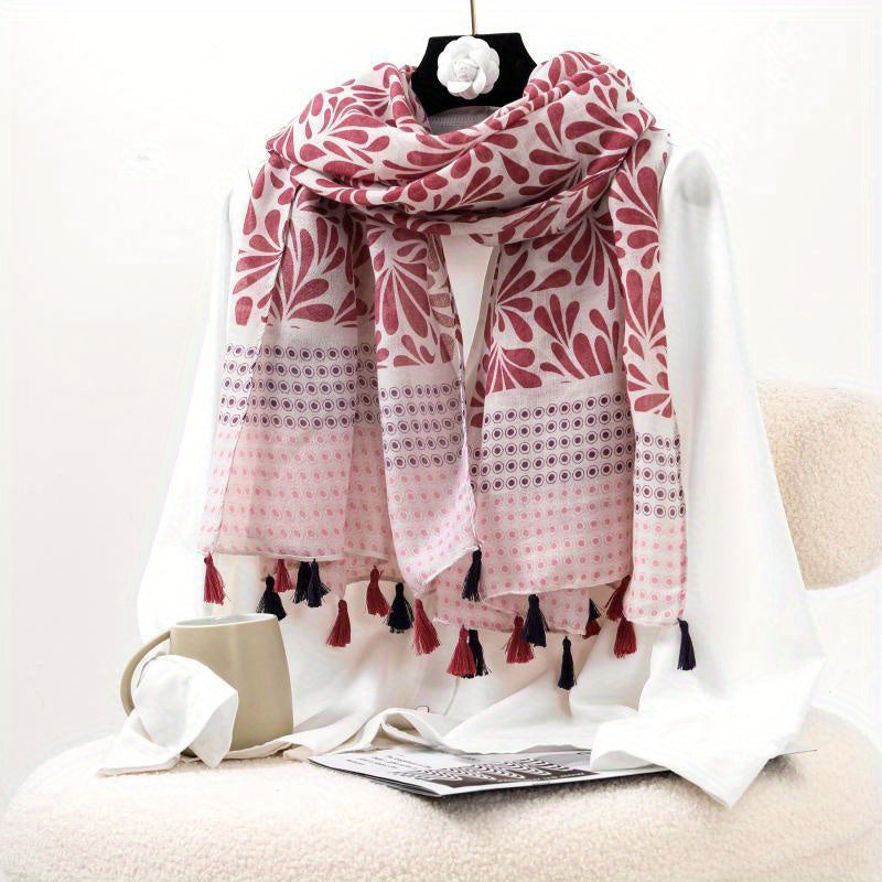 Boho Contrast Scarf Lightweight Soft Tassel Shawl