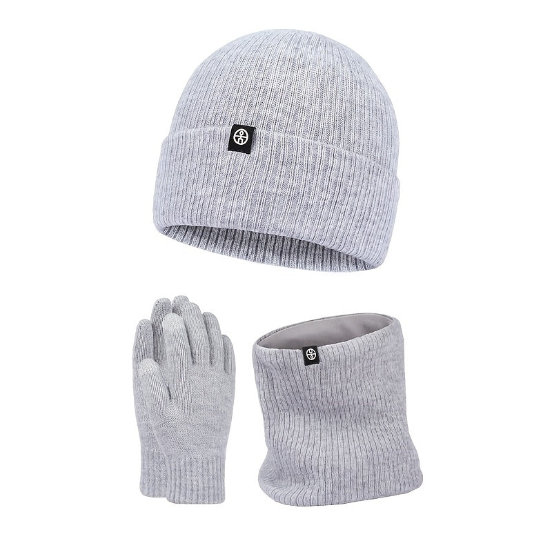 Woolen Hat Bib Gloves Three piece Set Thickened Knitted Hat