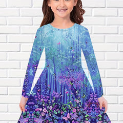 Girls' Magical Forest Long Sleeve Dress for Fall