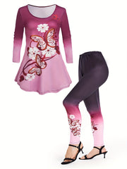Women's Plus Floral Print Tunic Top & Leggings Outfit Set
