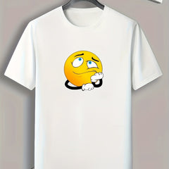 Worried Face Print Men's Comfy T shirt Active Slightly Stretch Breathable Tee