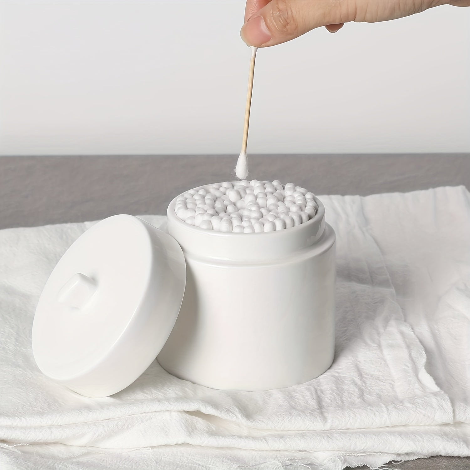 Ceramic Cotton Swabs Holder Organizer with Lid
