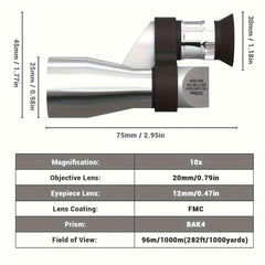 Metal Corner 10x20 Mini Monocular Telescope for Mobile Phone Photography