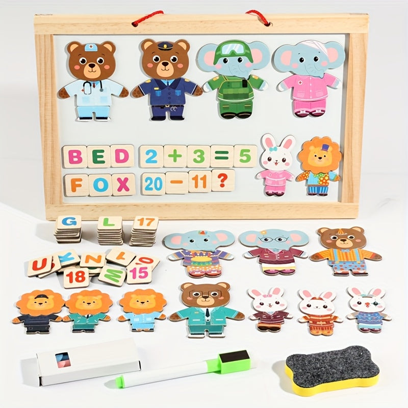 Kids Magnetic Drawing Board Bear Dress Up Puzzles Educational Number Magnets
