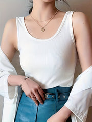Ribbed Tank Top Crew Neck Sleeveless Casual Top