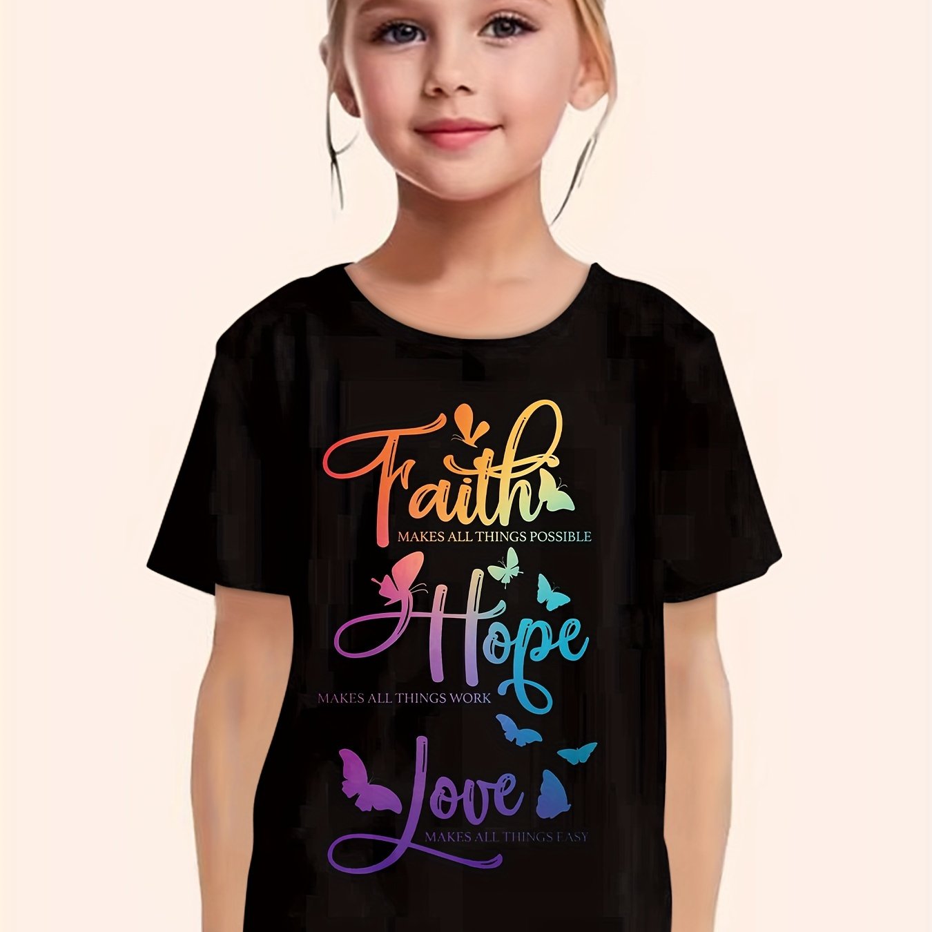 Letter Print Short Sleeve T shirt Girls Comfy Pullover Tops Summer Clothes