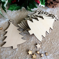 10pcs Wooden Christmas Tree Pendant DIY Crafts Snow Decoration