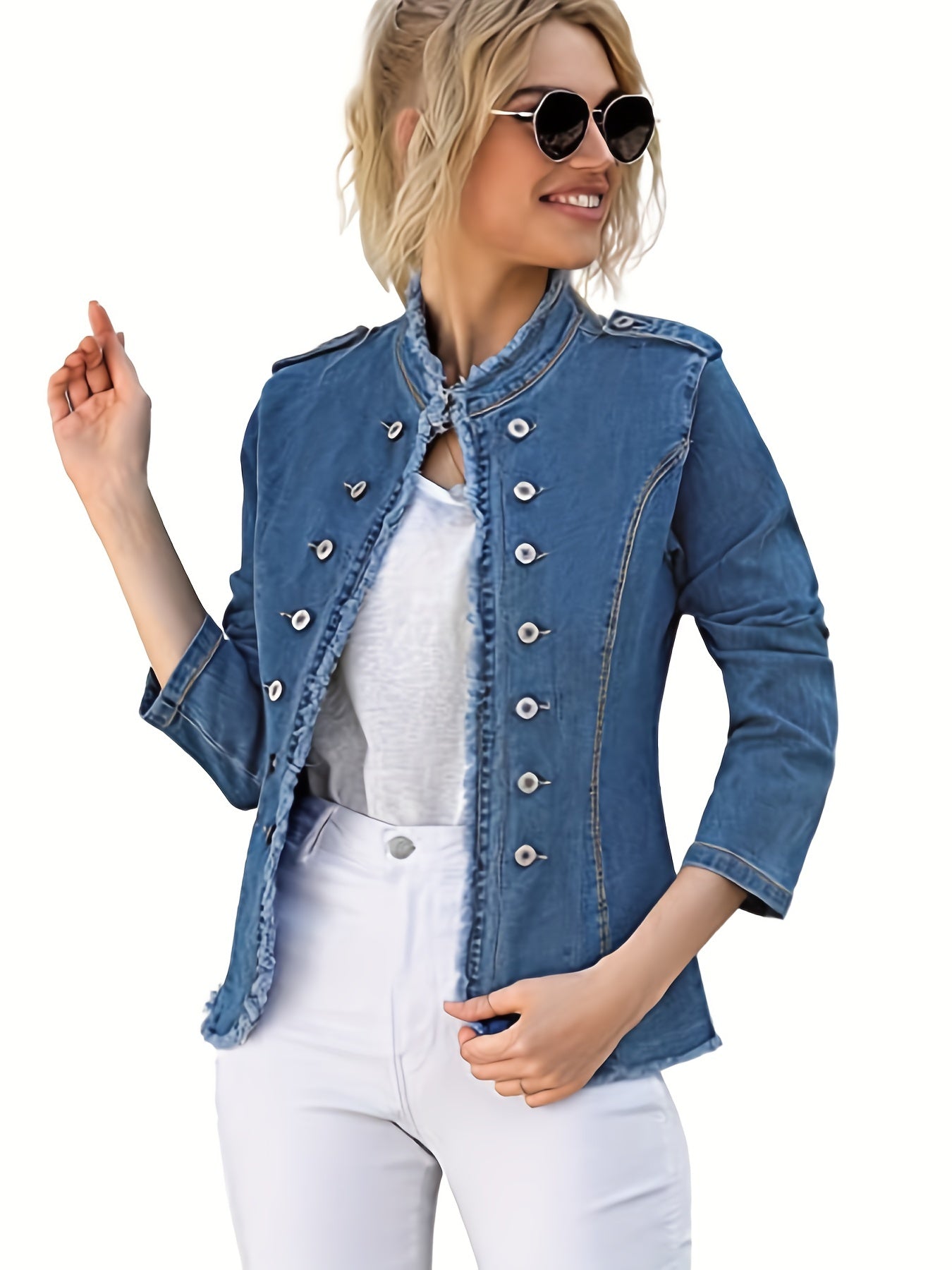 Raw Trim Denim Jackets Long Sleeves Casual Denim Coats
