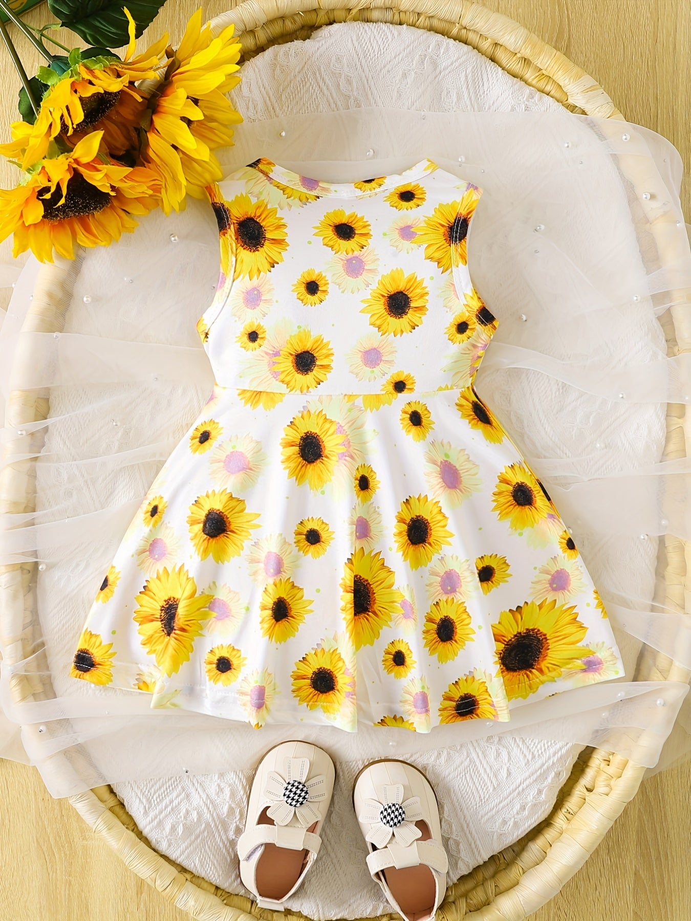 Sweet Floral Print Sleeveless Puffy Dress for Toddler Girls
