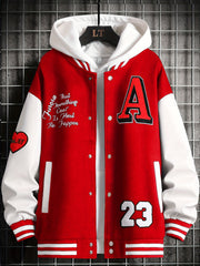 Men's Stand Collar Casual Sports Jacket Block Letter Embroidery Coat