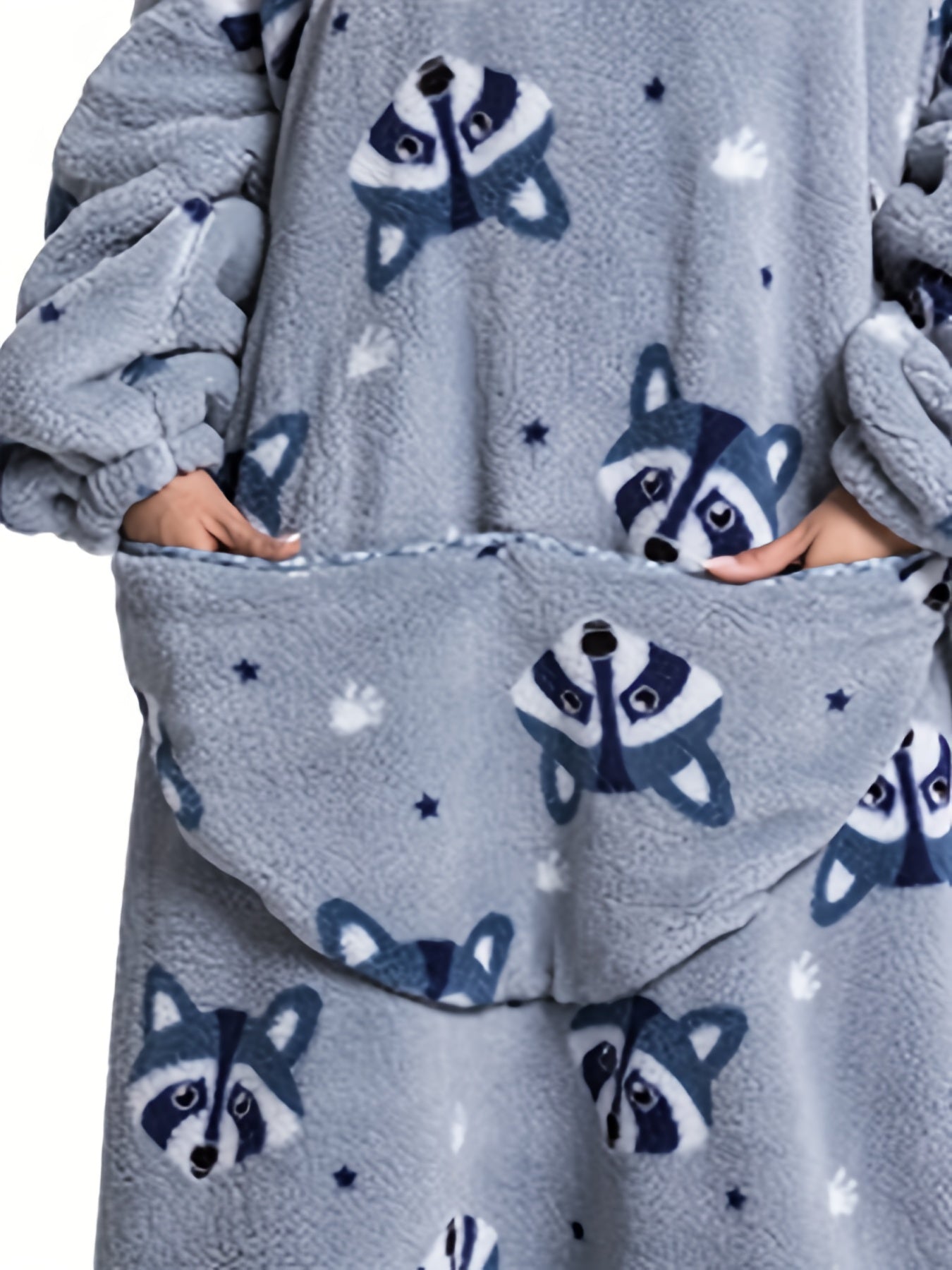 Women's Plus Size Raccoon Pattern Flannel Hoodie Nightgown