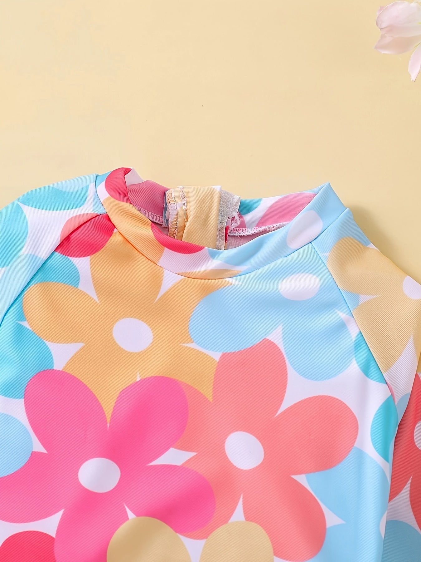 Toddler Girls Flower Graphic Half Zip Long Sleeve Swimsuit