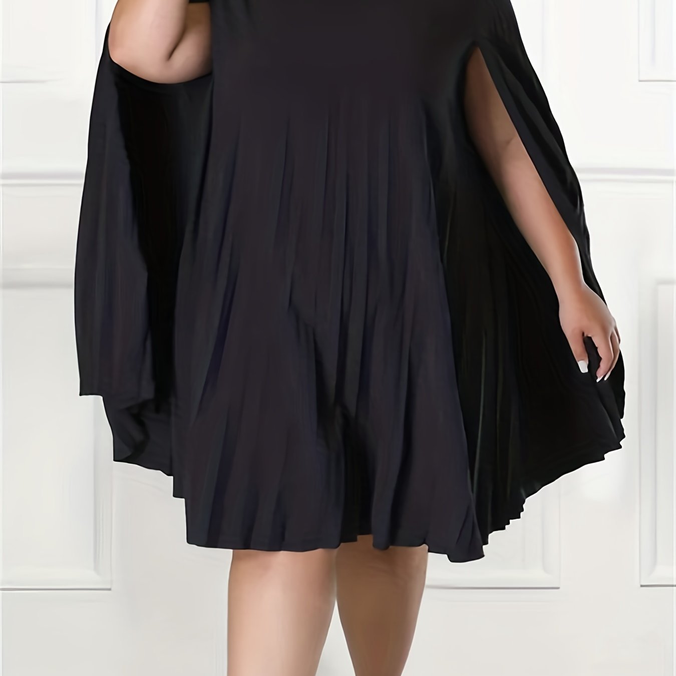Party Dress Women's Plus Solid Split Sleeve Keyhole Back Mock Neck