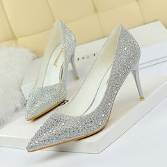 Glitter Rhinestone Stiletto Heeled Pumps - Evening Dress Heels