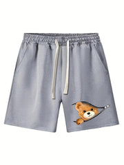 BEAR Print Shorts Men's Comfy Loose Drawstring Shorts Men Clothes For Summer