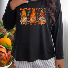 Gnomes Graphic Long Sleeve Round Neck Home Wear T shirt