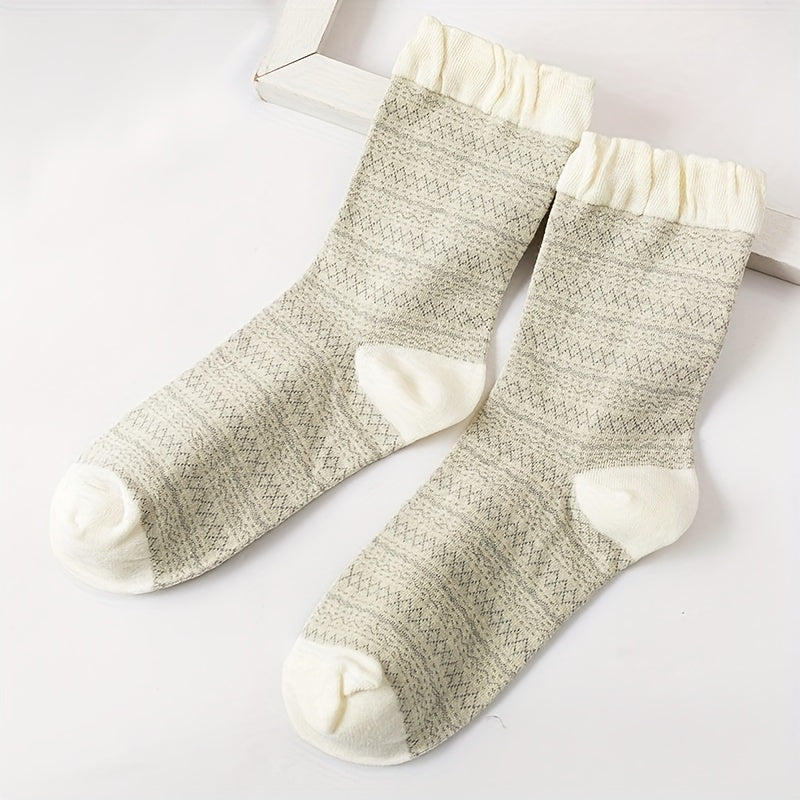5 Pairs Floral & Heart Print Mid Tube Socks Women's Stockings