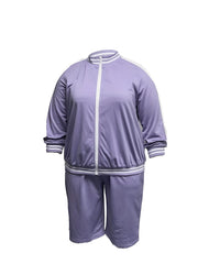 Colorblock Stripe Print Jacket & Shorts Set