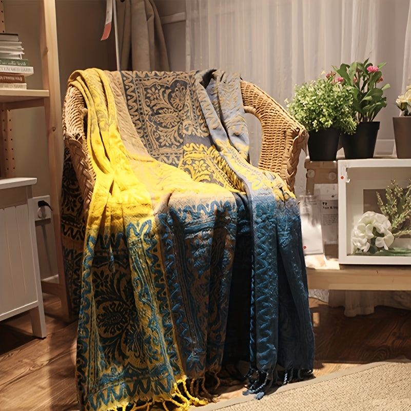 Boho Style Sofa Cover Blanket with Tassels