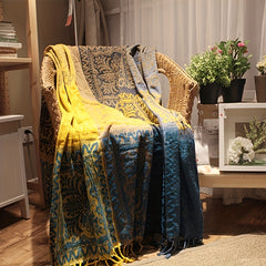Boho Style Sofa Cover Blanket with Tassels