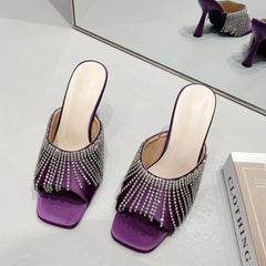 Women's Rhinestone Stiletto Heels Square Toe Dress Pumps