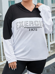 Colorblock Letter Print Hoodie Sports Top Plus Size