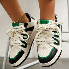 Women's Colorblock Casual Sneakers Low Round Toe Lace Up Outdoor Skate Shoes