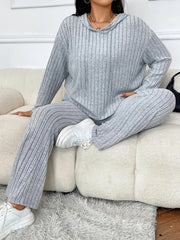 Solid Long Sleeve Hoodie & Pants Outfits 2 Piece Set
