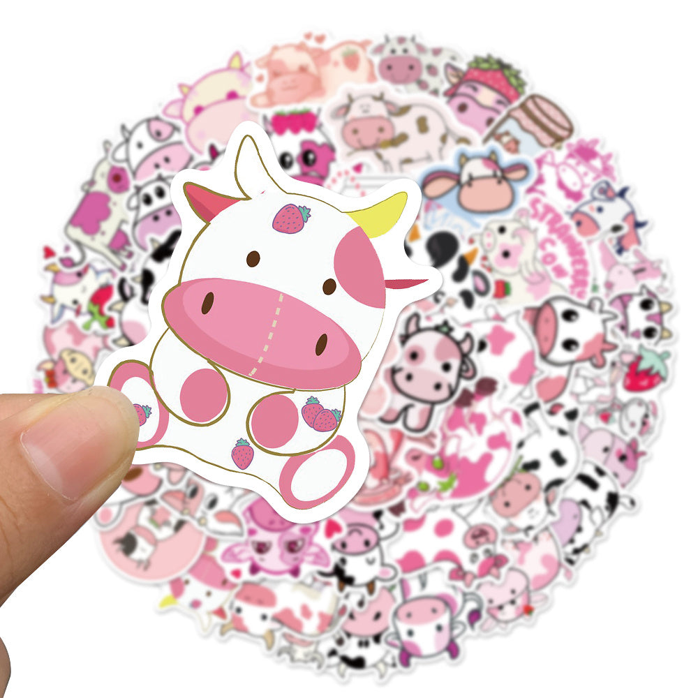 Pink Cartoon Cow Doodle Sticker 50 100pcs