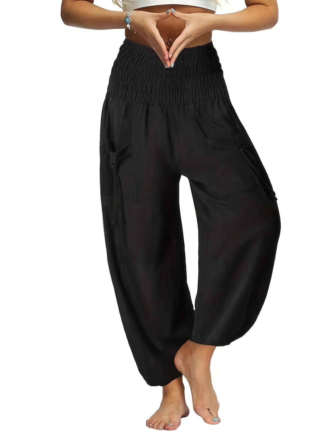 Shirred Waist High Rise Carrot Pants