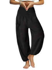 Shirred Waist High Rise Carrot Pants